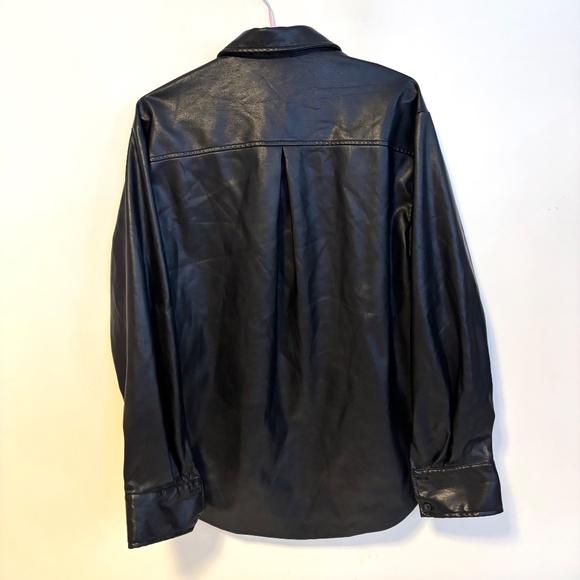 The Drop lisadnyc Faux Leather Long Sleeve Button Up Shirt Jacket Black Womens S - Picture 4 of 5